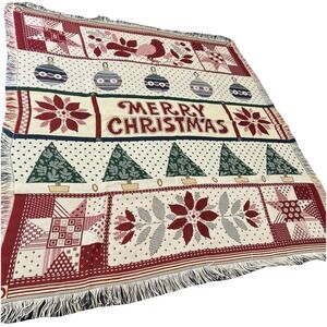 American Weavers Christmas Poinsettia Tapestry Throw Blanket 53"x58"